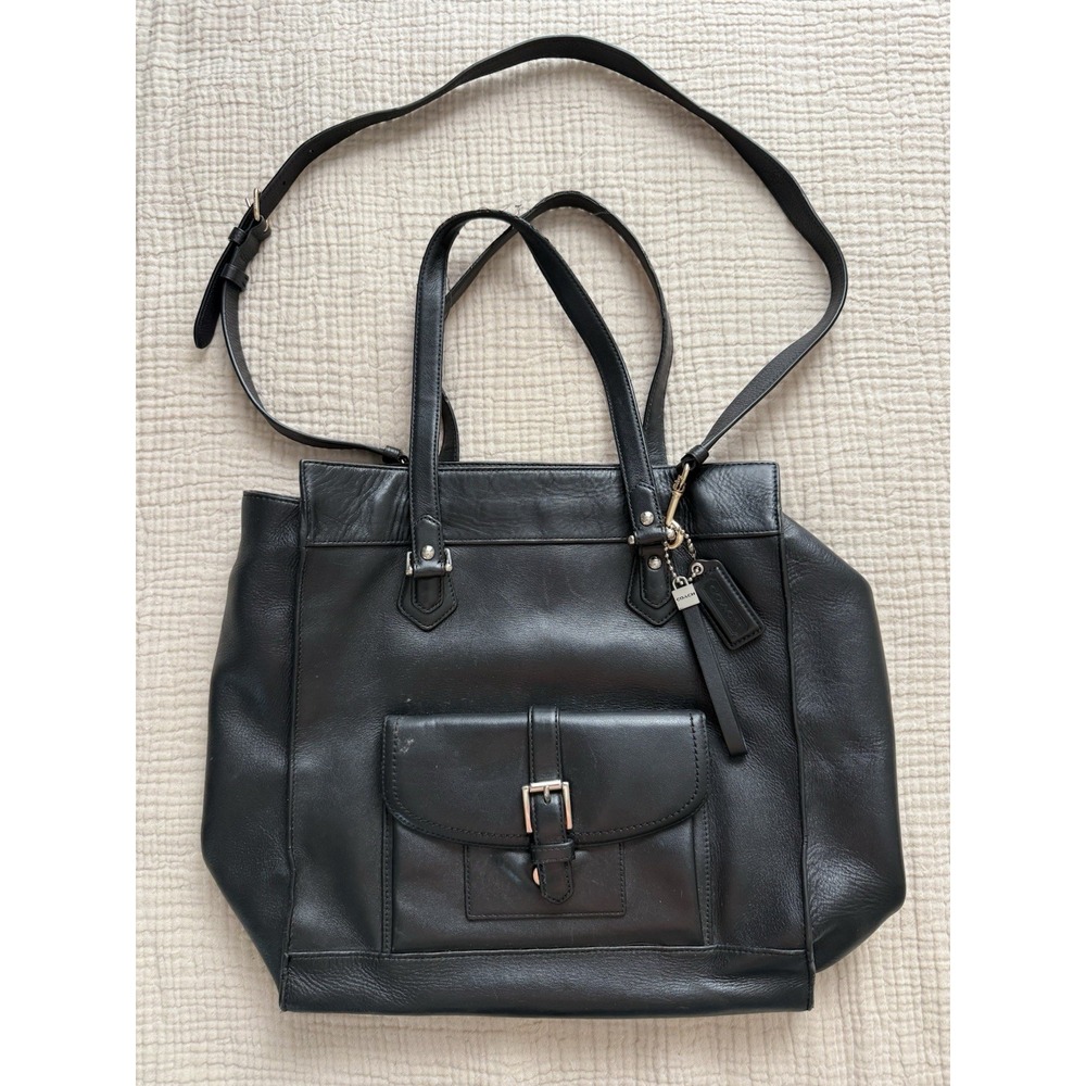 Coach Charlie Tote Bag Large Black Leather Shoulder‎ Handbag Purse